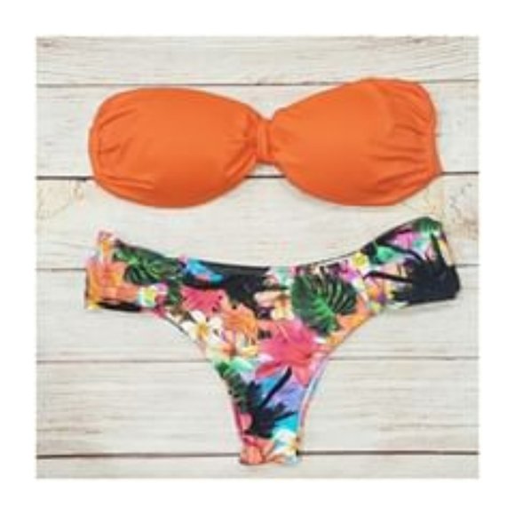 Brazilian Bikini Other - Orange and Hawaiian Print Brazilian Bikini